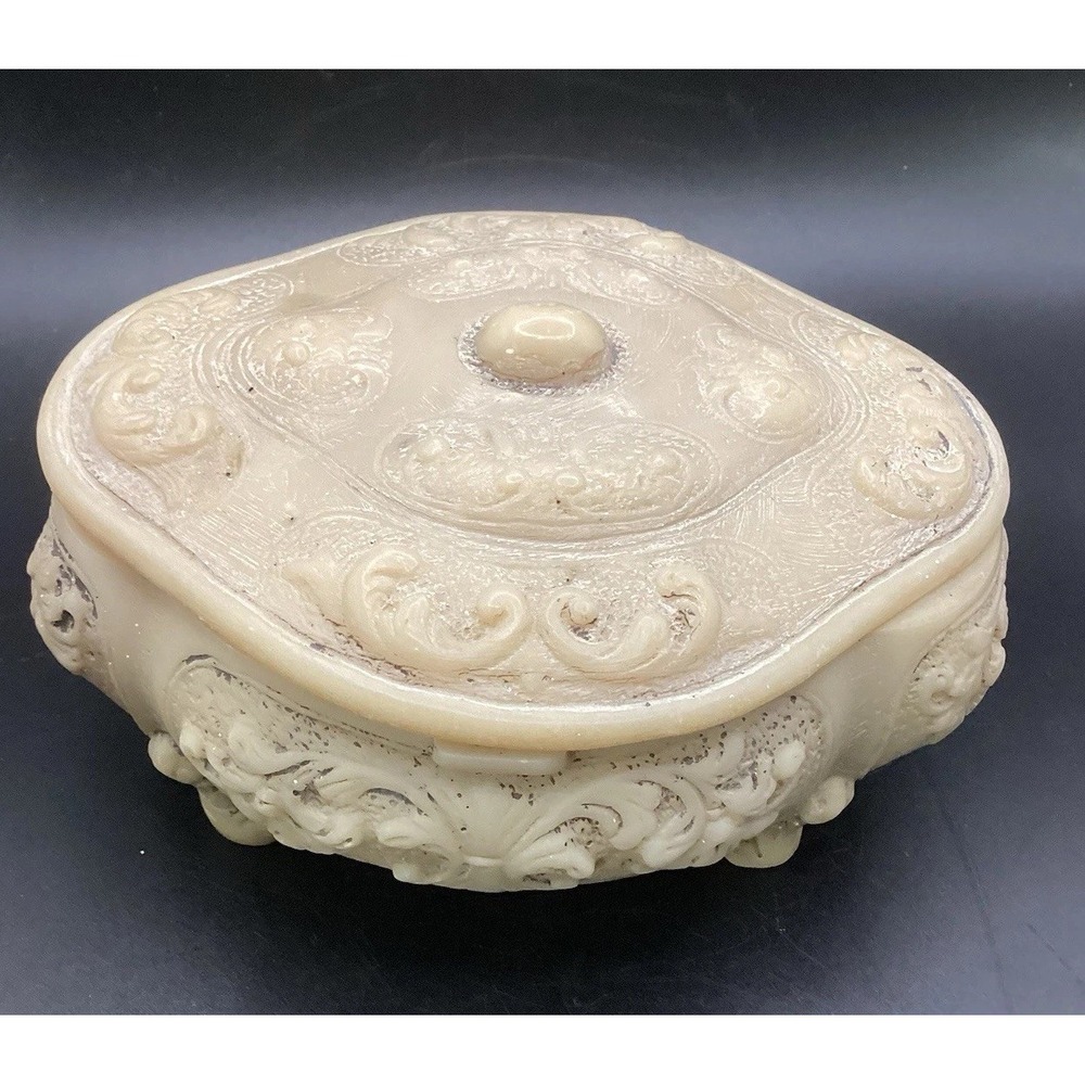 Vintage Incolay Vanity Piece Trinket Box Off White 5.5" x 4" Decor Catch-All